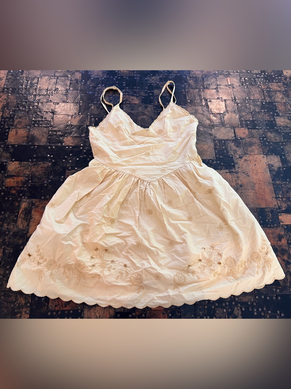Zara Light Yellow Embroidered Spaghetti-Strap Dress